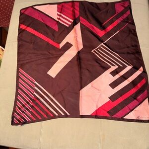 Geometric Silk Scarf in Brown and Pink
